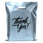 Infinite Pack Silver 16"x18"(500pcs) Thank You plastic Merchandise Bags Die-Cut Handles, Perfect for Retail Shopping, Boutiques, Goodie bags, and Gift Packaging & Favors, 1.75MIL Reusable Plastic Bag
