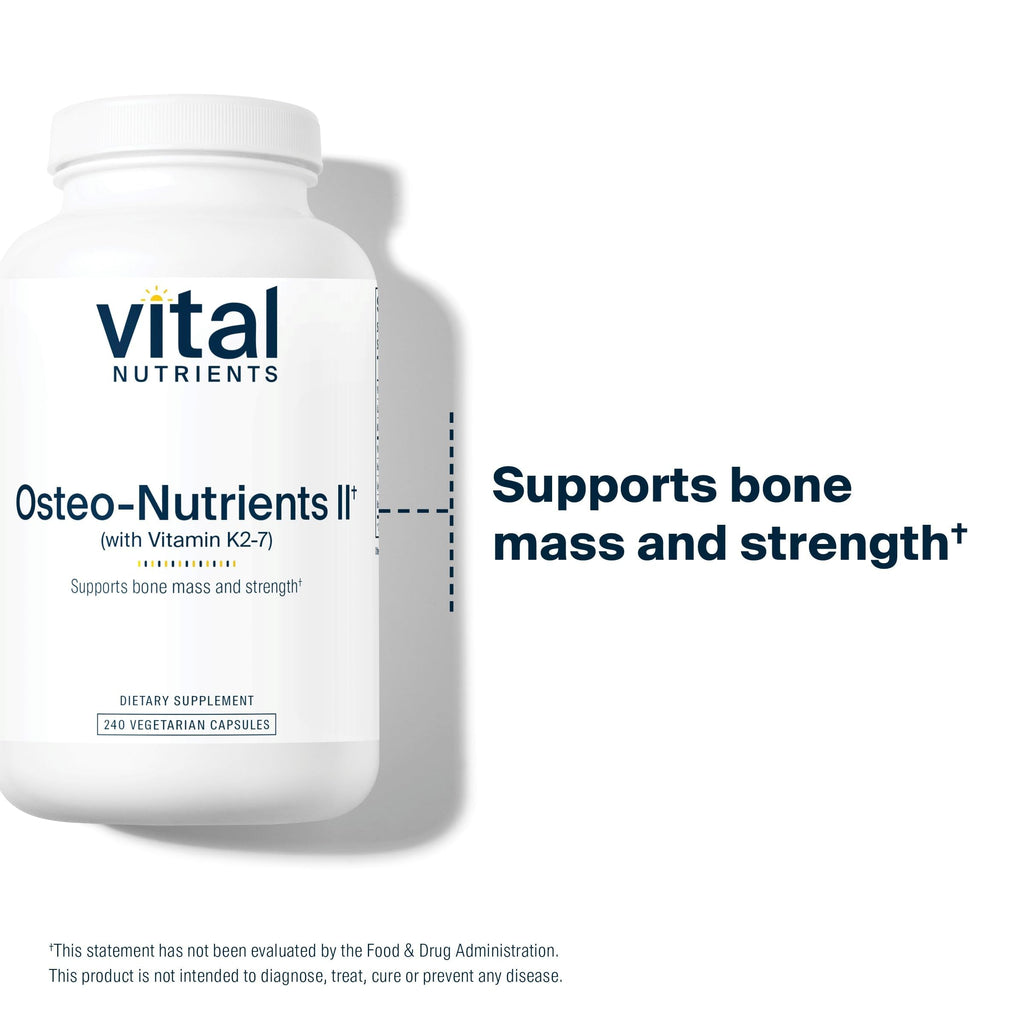 Vital Nutrients Osteo-Nutrients II - Vitamin K2 + D3, Calcium, Boron, and Magnesium for Bone Strength* - Healthy Heart Support - Vegetarian Supplement - Gluten, Dairy, Soy Free - 240 Capsules