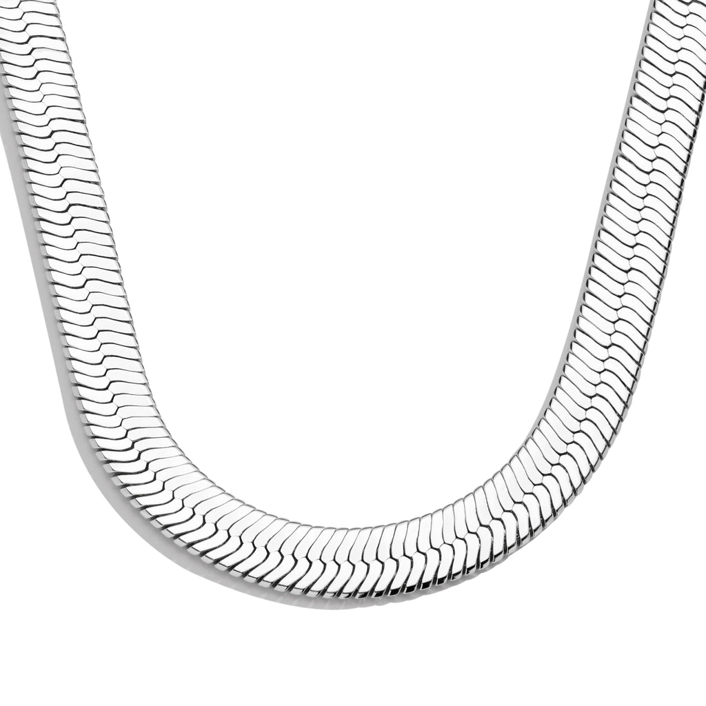 Chunky Silver Long Herringbone Necklace for Women – Stainless Steel Dainty Snake Chain Choker, Trendy Simple Long Layered Jewelry Non Tarnish, 8mm, 18 Inch & 2 Inch Extension Chain, Gift for Her