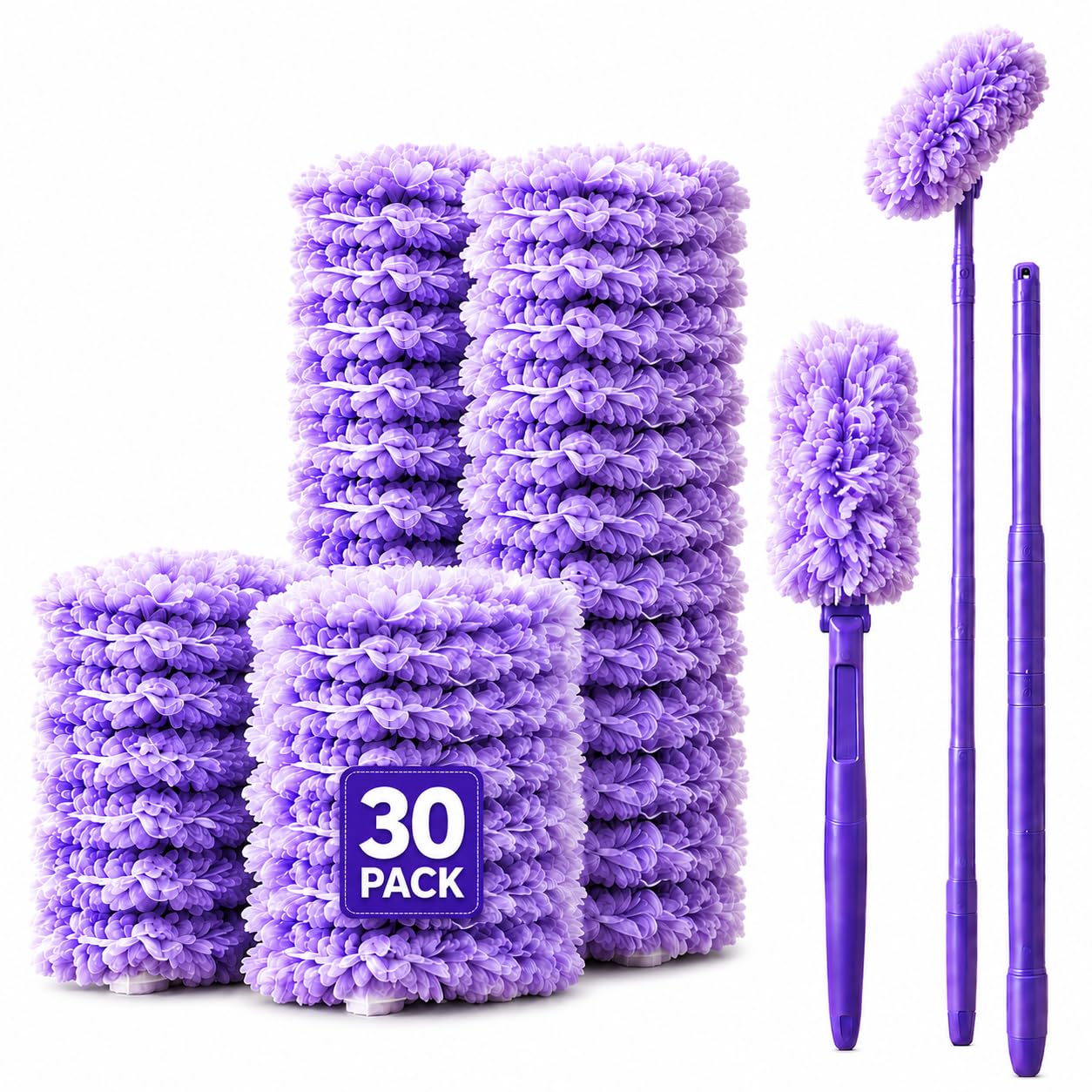 Macroto 30 Count 360°Heavy Duty Duster Refills(for Swiffer), Multisurface Duster Refills Only, Unscented Disposable for Cleaning with 4X Microfibers for Electronics, Furniture, Blinds, Ceiling Fans