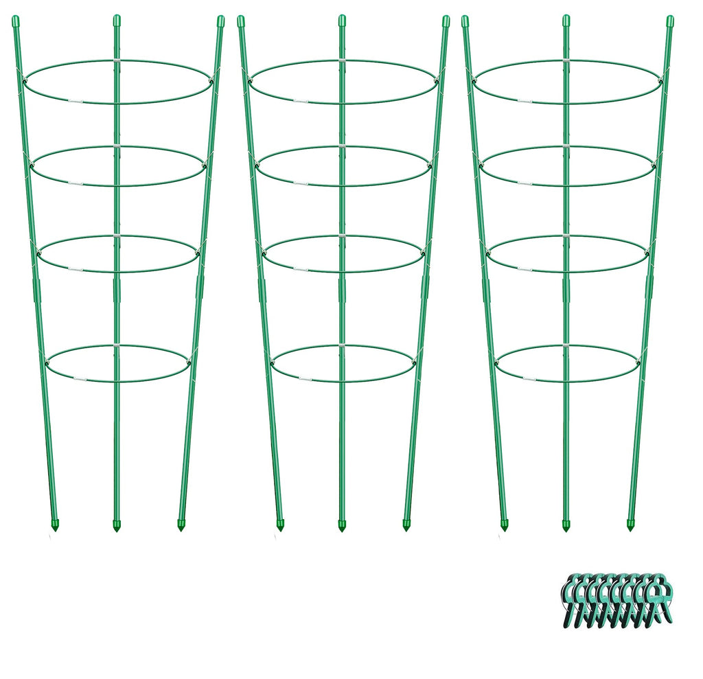 Alliico Plant Support Cages for Climbing Plant Upgrade Flower Tomato cage with Stand Stakes and Stable Support Rings, 3 Pack with 12 Clips (36")