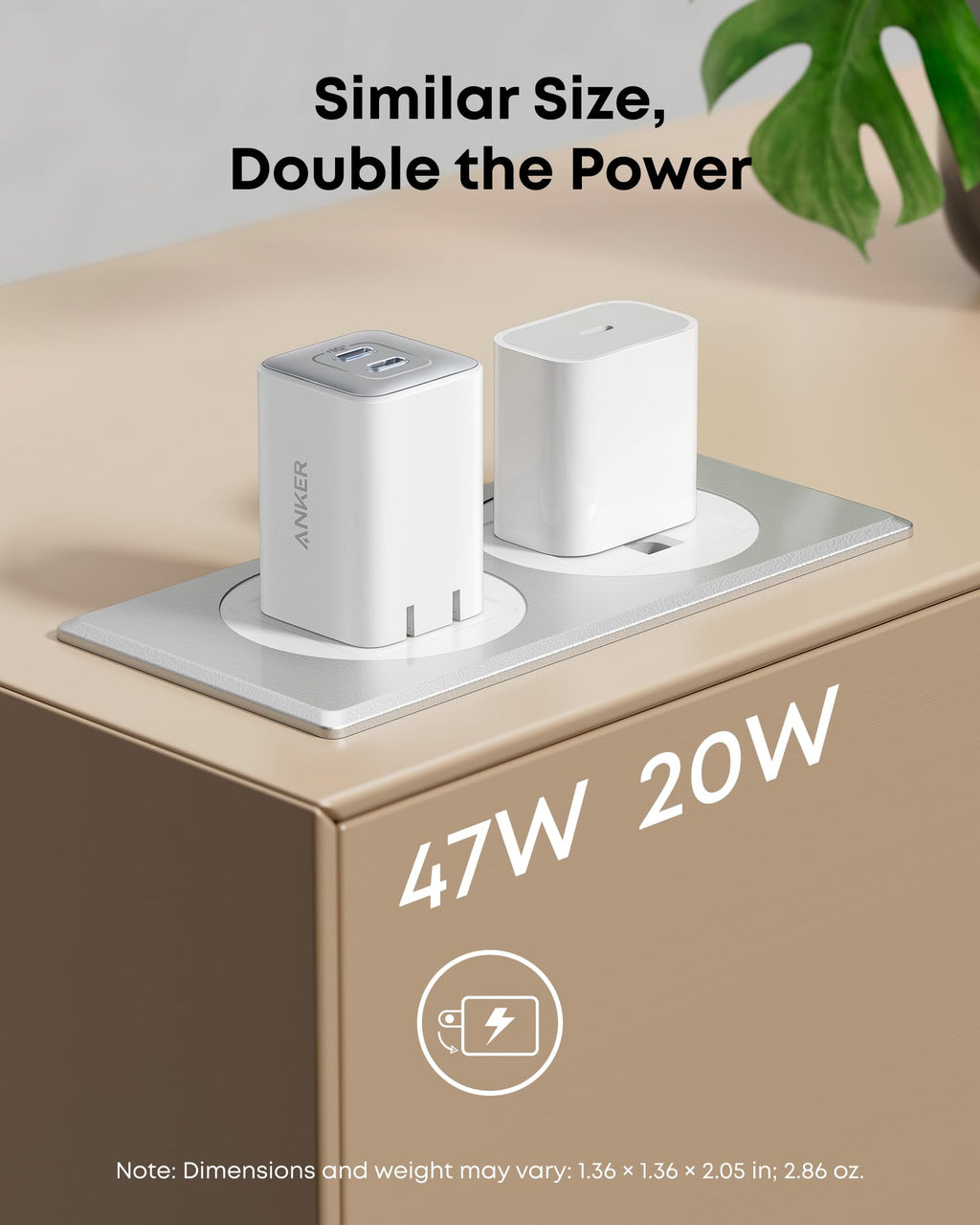 Anker Nano Phone Charger,47W Max 2-Port GaN Fast Charger USB C
