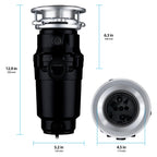 Waste Maid 10-US-WM-158-3B Garbage Disposal Anti-Jam Stainless Steel Food Waste Grinding System, 1/2 HP Standard, Black