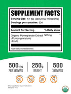 BulkSupplements.com Organic Pomegranate Extract Powder - Organic Pomegranate Powder, Polyphenols Supplement, Antioxidant Supplement - Gluten Free, 500mg per Serving, 250g (8.8 oz) (Pack of 1)