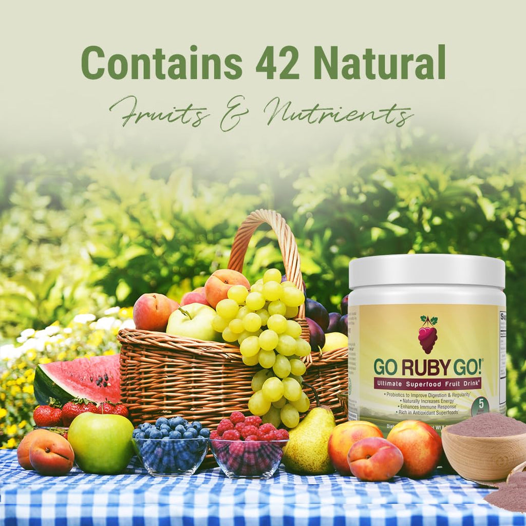 IVL - GO Ruby GO! Red Superfood Powder Juice | 42 Antioxidants Probiotics, and Immunity Boost (Beet Root Powder and more Powder Supplements) | Fruit Powder & Extract Blend | Energy & Digestion Boost