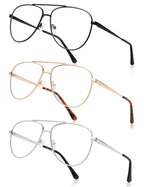 AMOMOMA Aviator Reading Glasses for Women,Men Blue Light Blocking Computer Readers Trendy Retro Metal Frame AM6162US, Black&Gold&Silver 1.00x