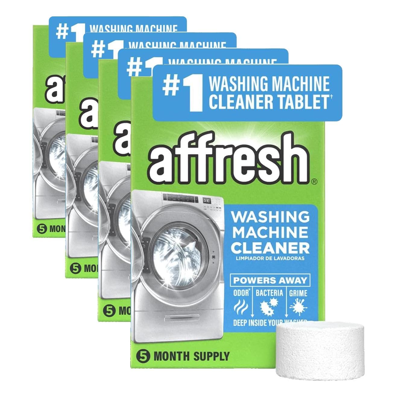 Affresh Washing Machine Cleaner, Helps Power Away Odor Causing Bacteria & Grime Deep Inside Pump, Valve & Hoses, 5 Time Release Tablets, 5 Month Supply (Pack of 4)