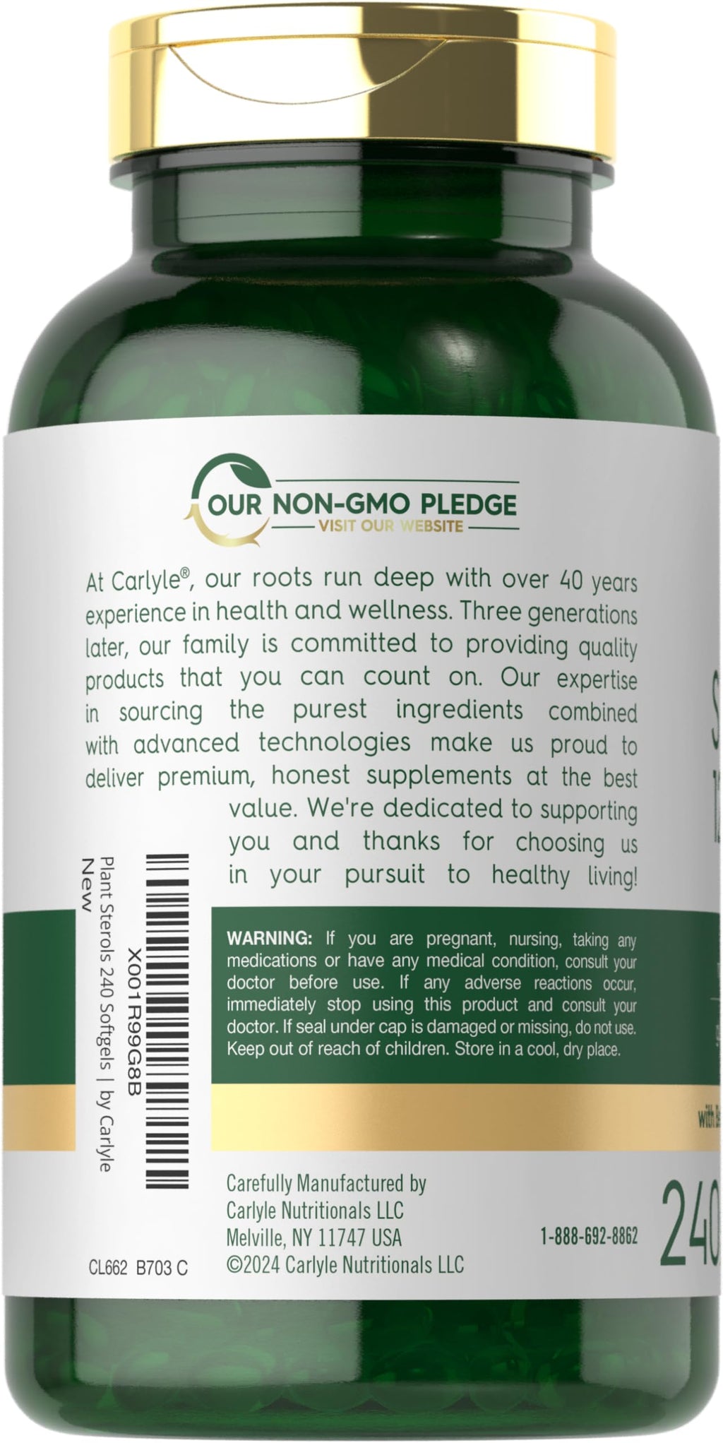 Carlyle Plant Sterols 1200 mg | 240 Ultra Potent Softgel Capsules | Non-GMO and Gluten Free Supplement | with Beta Sitosterol