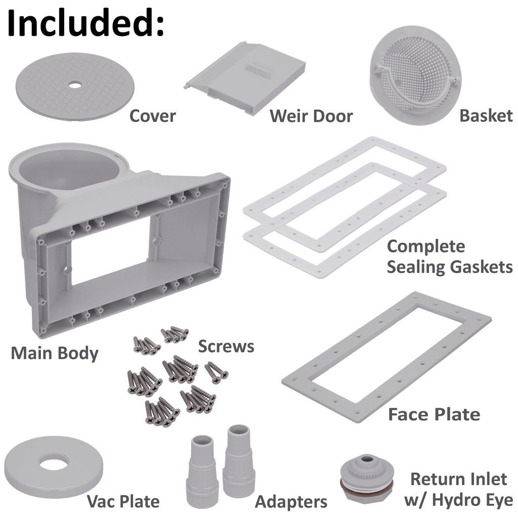 Rx Clear Heavy Duty Wide-Mouth Complete Thru-Wall Skimmer Kit for Above-Ground Swimming Pool | Made of Non-Corrosive Abs Plastic | Chemical Resistant | Grey