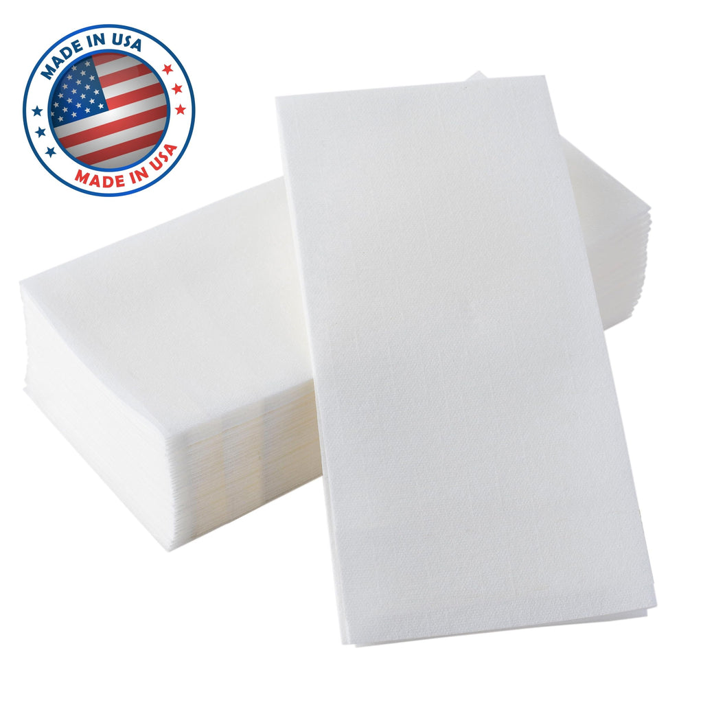 50-Pack BloominGoods Disposable Bathroom Napkins | 12" x 17" Single-Use Classic Lite Linen-Feel Guest Towels, Made in USA | Cloth-Like Hand Towels, White