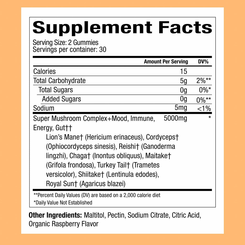 WonderDay Extra Strength Mushroom Gummies – Sugar Free Lion’s Mane, Cordyceps, Reishi & Chaga Supplement for Adults – Mood Boost, Energy, Focus, Immune Support & Gut Health – Vegan, Non-GMO (60 Count)