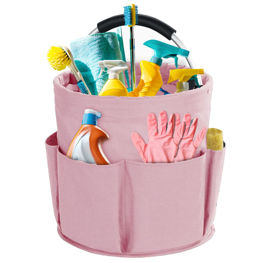 Bototack Cleaning Caddy with Handle, Cleaning Products Organiser, 17L Foldable Storage Basket, Cleaning Caddy Organiser, Portable Multi Cleaning Bucket Bag for Home, Garden (Pink)