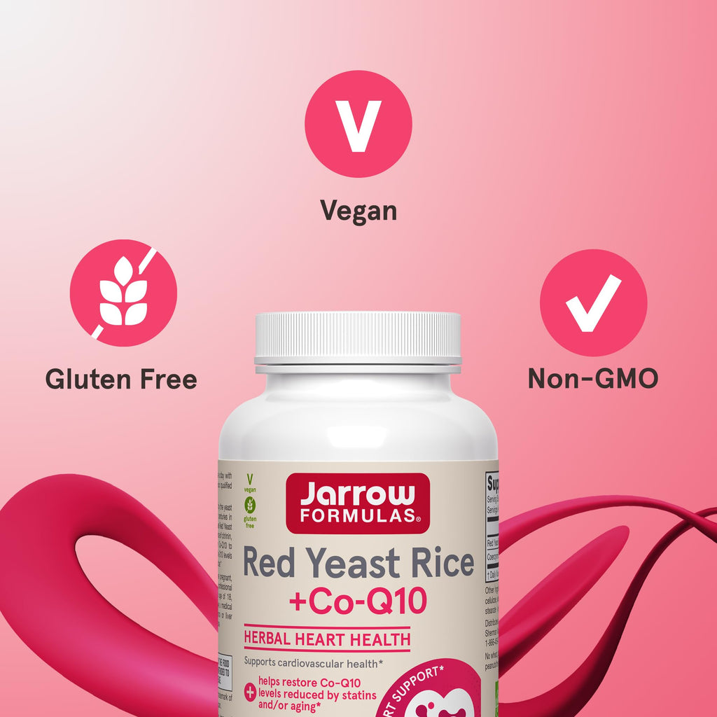 Jarrow Formulas Red Yeast Rice 1200 mg & CoQ10 100 mg Per Serving - 120 Veggie Caps, 60 Servings - Herbal Heart Health Dietary Supplement - Supports Cardiovascular & Cellular Health - Vegan