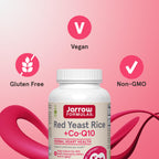 Jarrow Formulas Red Yeast Rice 1200 mg & CoQ10 100 mg Per Serving - 120 Veggie Caps, 60 Servings - Herbal Heart Health Dietary Supplement - Supports Cardiovascular & Cellular Health - Vegan