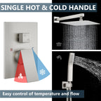 Aolemi Shower Faucet Set Rain Shower System with Handheld Spray Bathroom Shower Combo Rough-in Valve and Shower Trim Kit Included Brushed Nickel 16 Inch Wall Mount Shower Head