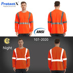 ProtectX 3-Pack Men's High Visibility Heavy Duty Long Sleeve Reflective Safety T-Shirts for Construction, Class 2-3 Type R, Orange Long Solid Medium