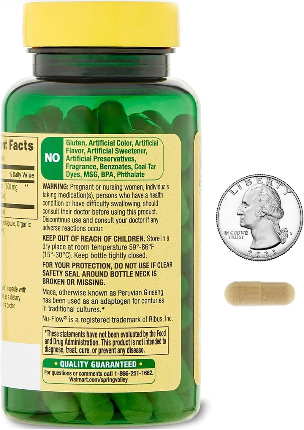 Spring Valley Maca Root 500mg Capsules, Organic Maca Root for Women and Men + VLS Sticker.