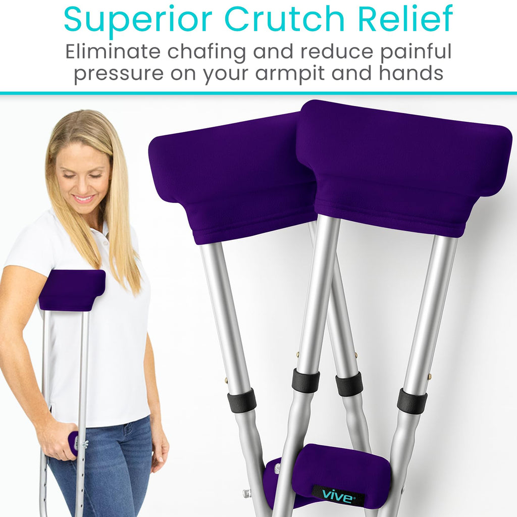 Vive Premium Crutch Pads & Hand Grips - Comfortable, Breathable, Machine Washable Padding - Moisture Wicking & Odor Reducing Pillow Accessory Covers for Adult & Youth Walking Crutches