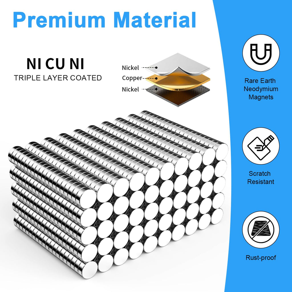 Mini Magnets for Crafts, Caturledas 1000 Pack 3x1mm Small Round Magnetic Rare Earth Neodymium Magnet, Silver