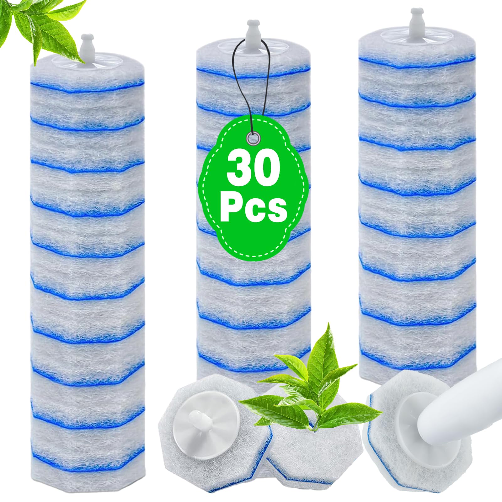30 Count Toilet Wand Refills for Clorox, 4X Cleaning Power Toilet Bowl Cleaner Refill Pads for Clorox Wand System, Disposable Toilet Brush for Bathroom Cleaning，Light Scent