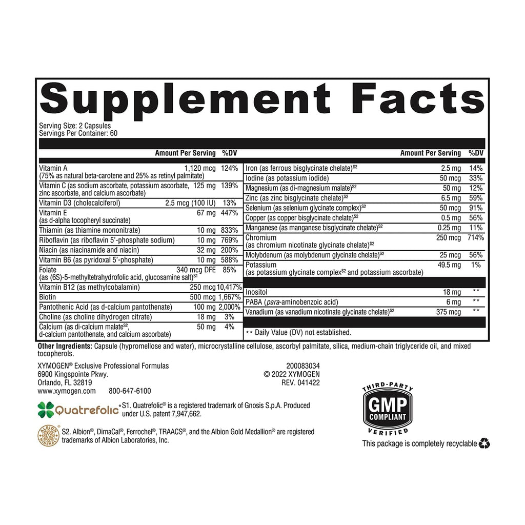 XYMOGEN ActivNutrients - Multivitamin & Multimineral Formula - Wellness, Immune & Energy Support - Active B Vitamins & Chelated Minerals - Vegetarian, Non-GMO & Gluten Free - 120 Count