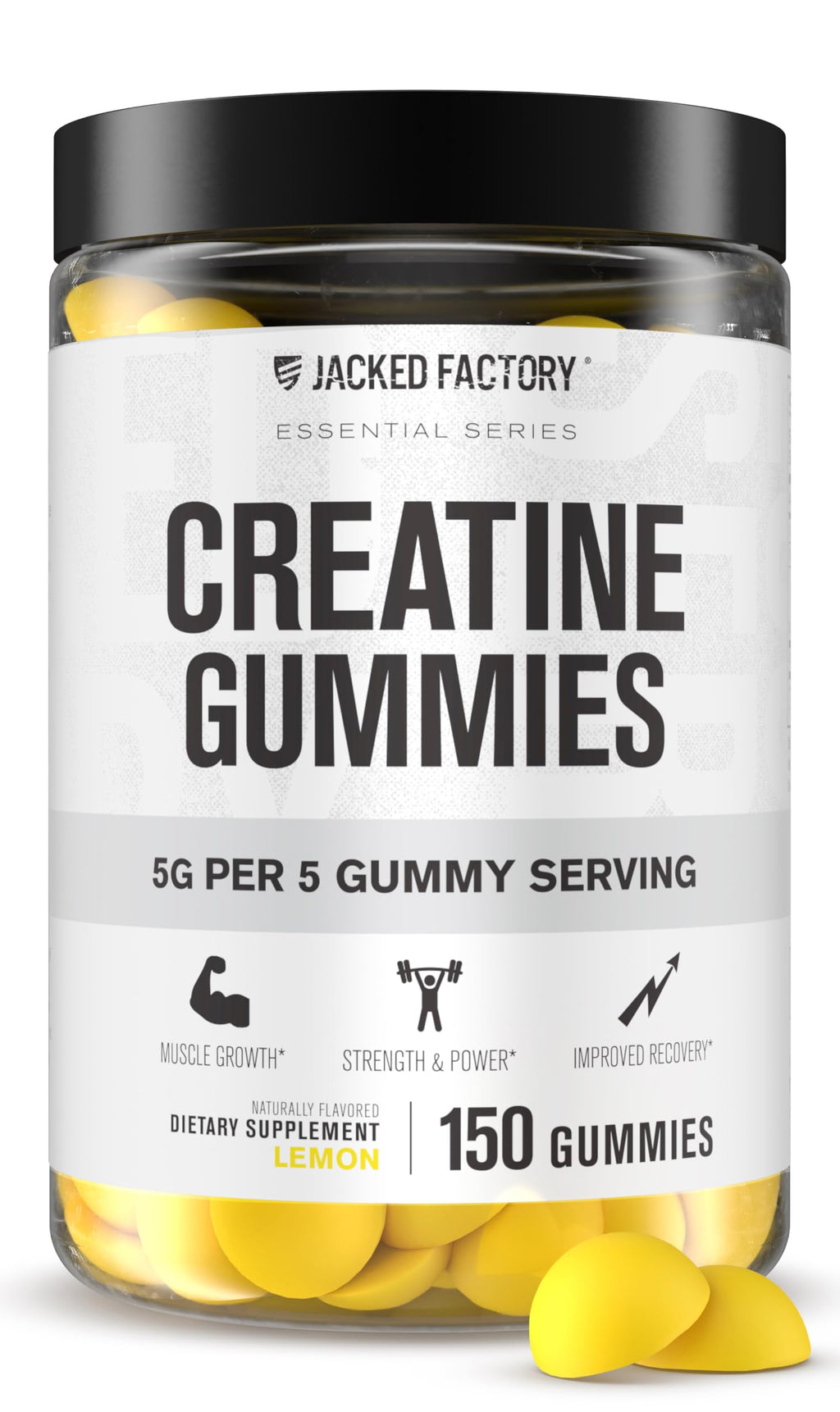 Jacked Factory Creatine Gummies 5g Daily Dose (1g per Gummy) - Creatine Gummy for Men and Women, Vegan-Friendly, Travel-Friendly, Third-Party Tested - 150 Gummies, Lemon