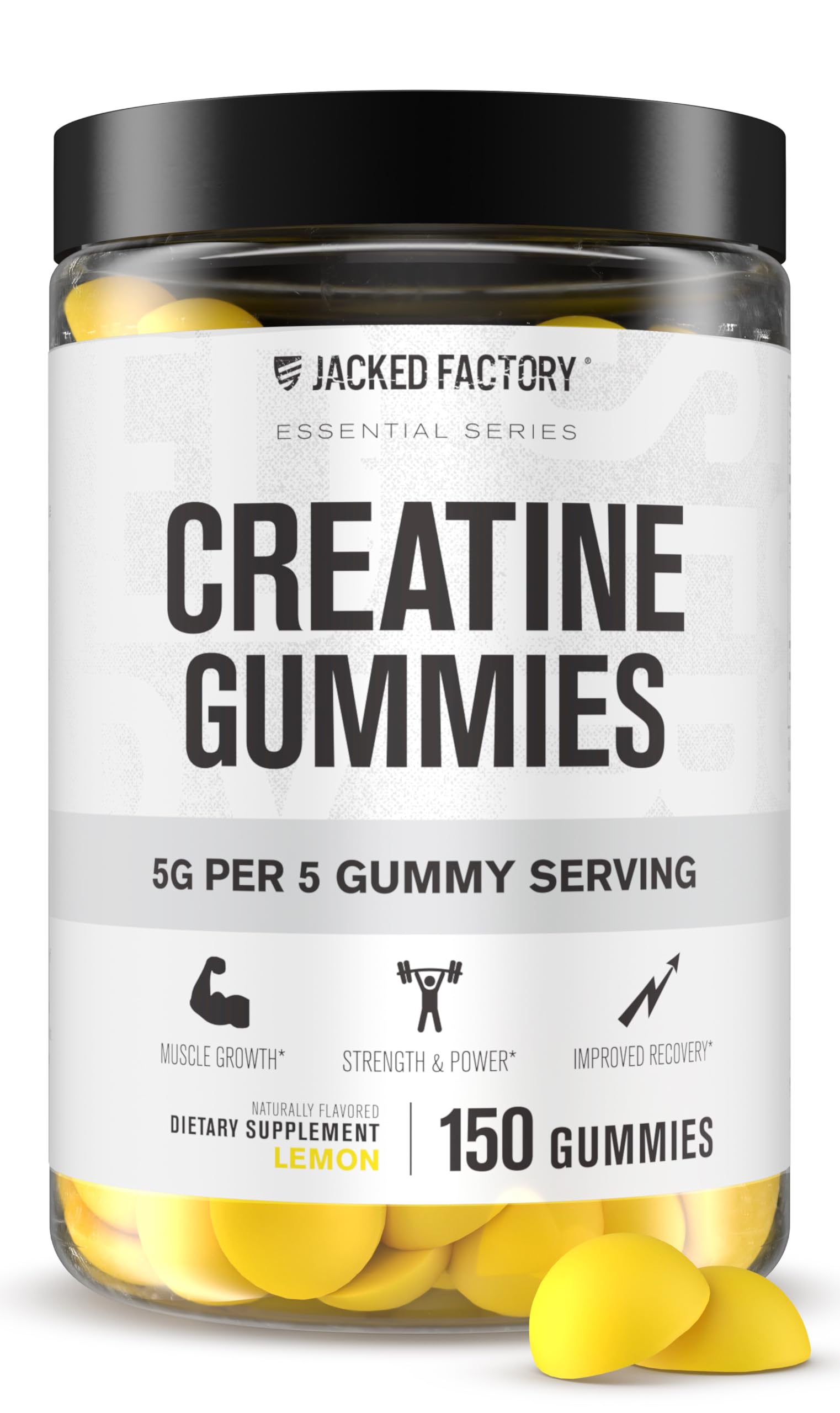 Jacked Factory Creatine Gummies 5g Daily Dose (1g per Gummy) - Creatine Gummy for Men and Women, Vegan-Friendly, Travel-Friendly, Third-Party Tested - 150 Gummies, Lemon