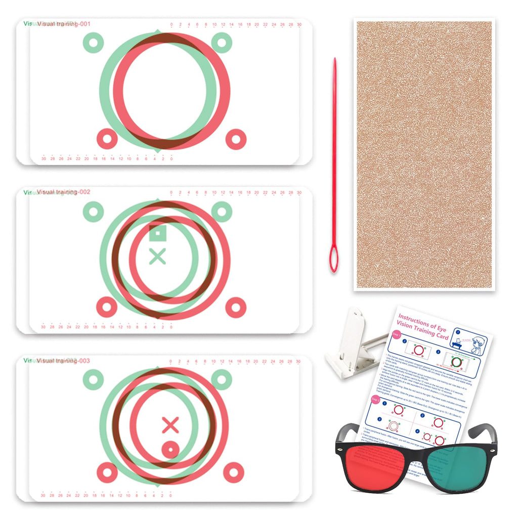 LAIDOLAILA Vision Training Convergence & Divergence Kit – 6 Red Green Variable Fusion Cards with Red Green Glasses, Pointer and Stand – Binocular Exercise & Stereopsis Practice for Home Use