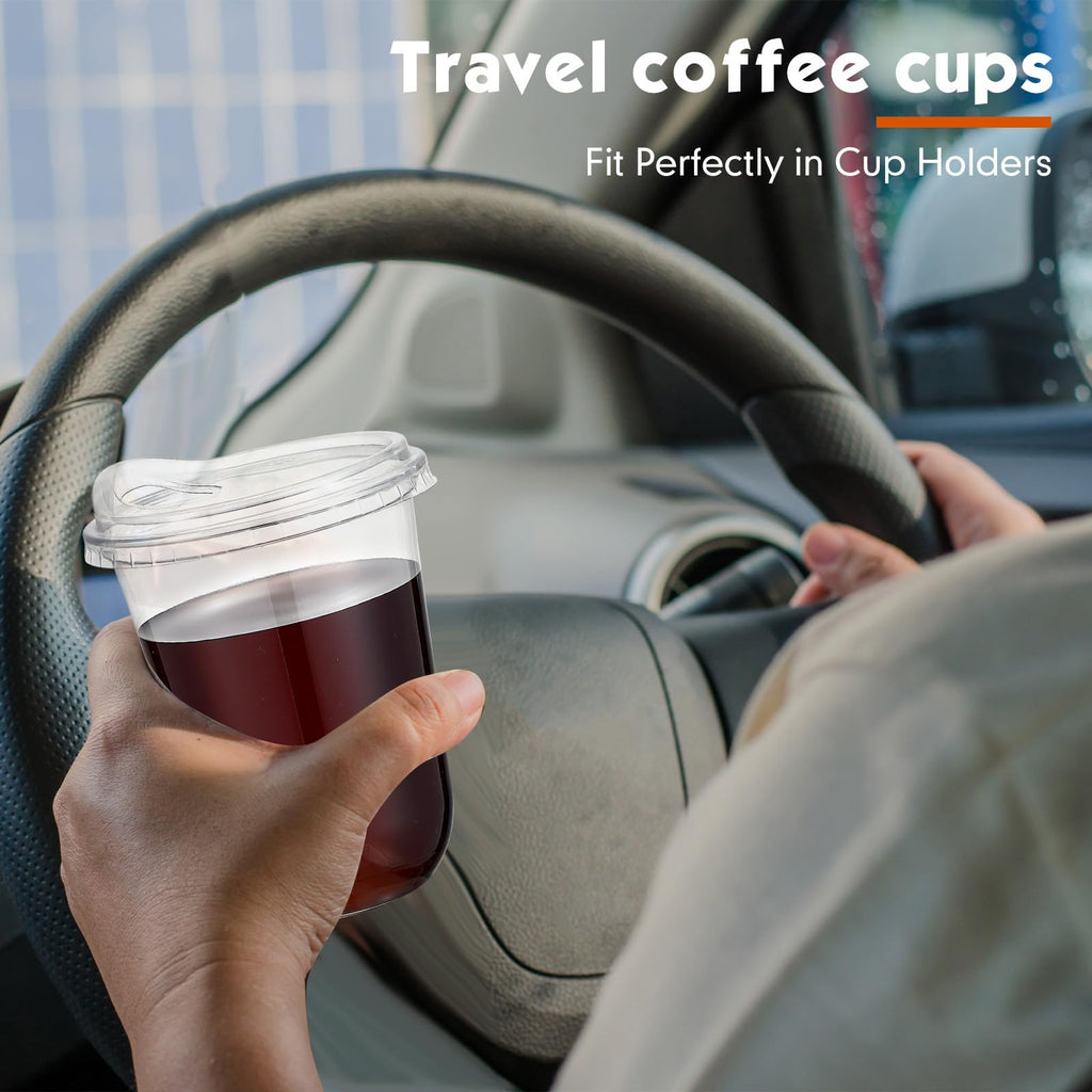 Baderke 300 Pcs Clear Plastic Cups with Strawless Sip Lids Disposable Round Bottom Togo Cups for Coffee Smoothie Cold Beverage Coffee Shops and Party Catering (16 oz)