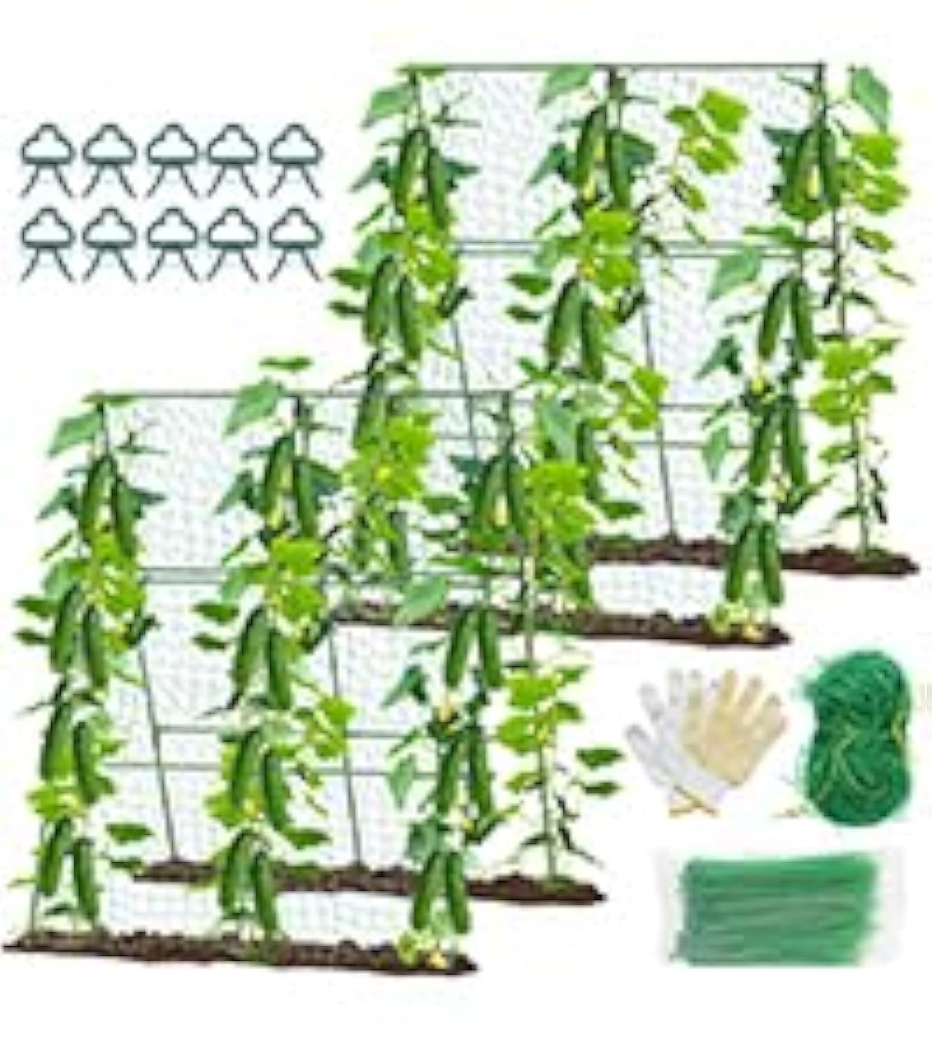 2PCS Cucumber Trellis for Climbing Plants Outdoor, Garden Trellis for Raised Bed Garden,Vegetable Grow Supports with Climbing Net for Tomato Bean Squash, Grape Zucchini (2PCS)