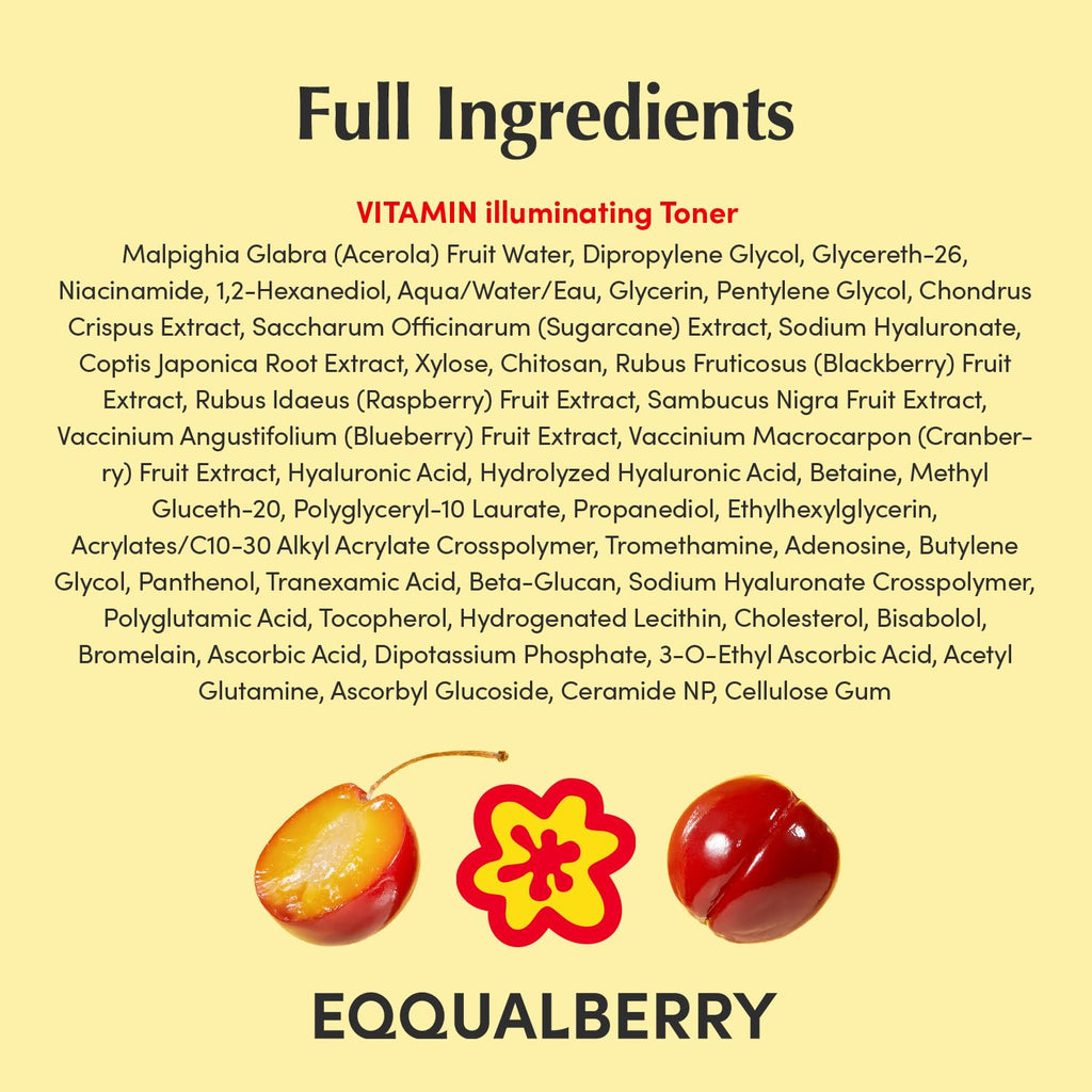 EQQUALBERRY Vitamin Illuminating Toner - Brightening Vitamin C & Niacinamide 3% | Gentle Daily Exfoliating | Skin-Prep Hydration for Glowy Skin(5.07 fl.oz / 150ml)