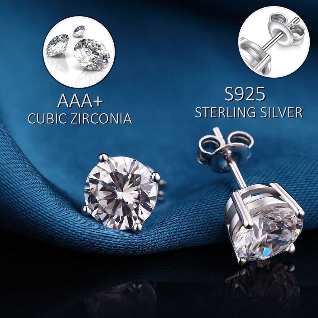 Mens Earrings Stud Sterling Silver Men Earrings 7mm 925 Silver Cubic Zirconia CZ Studs Jiahanzb
