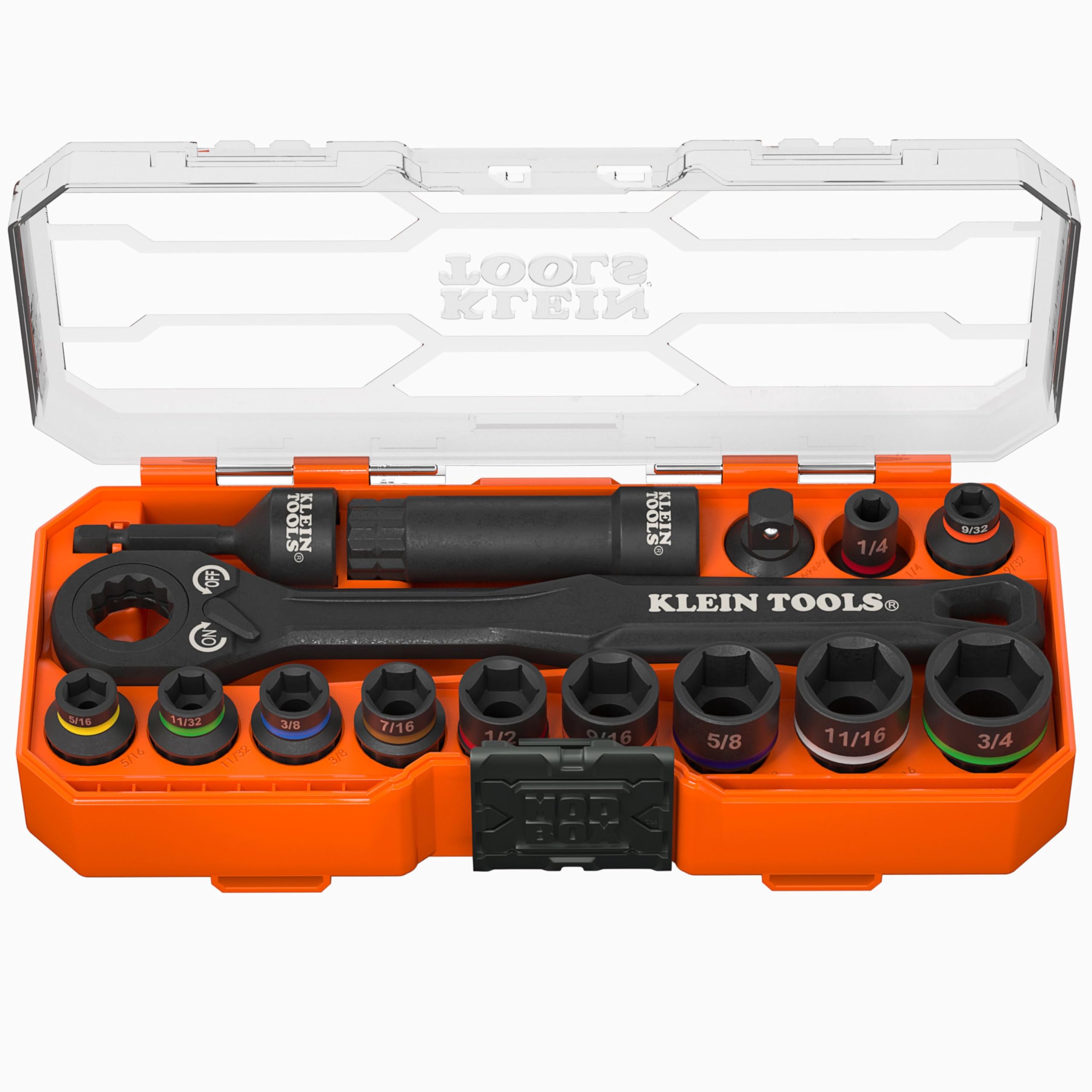 Klein Tools 65400 KNECT 15-Piece Pass Through Socket Set, SAE Impact Set with MODbox Case, Sockets, Bits, Accessories and 3/8-Inch Drive Adapter