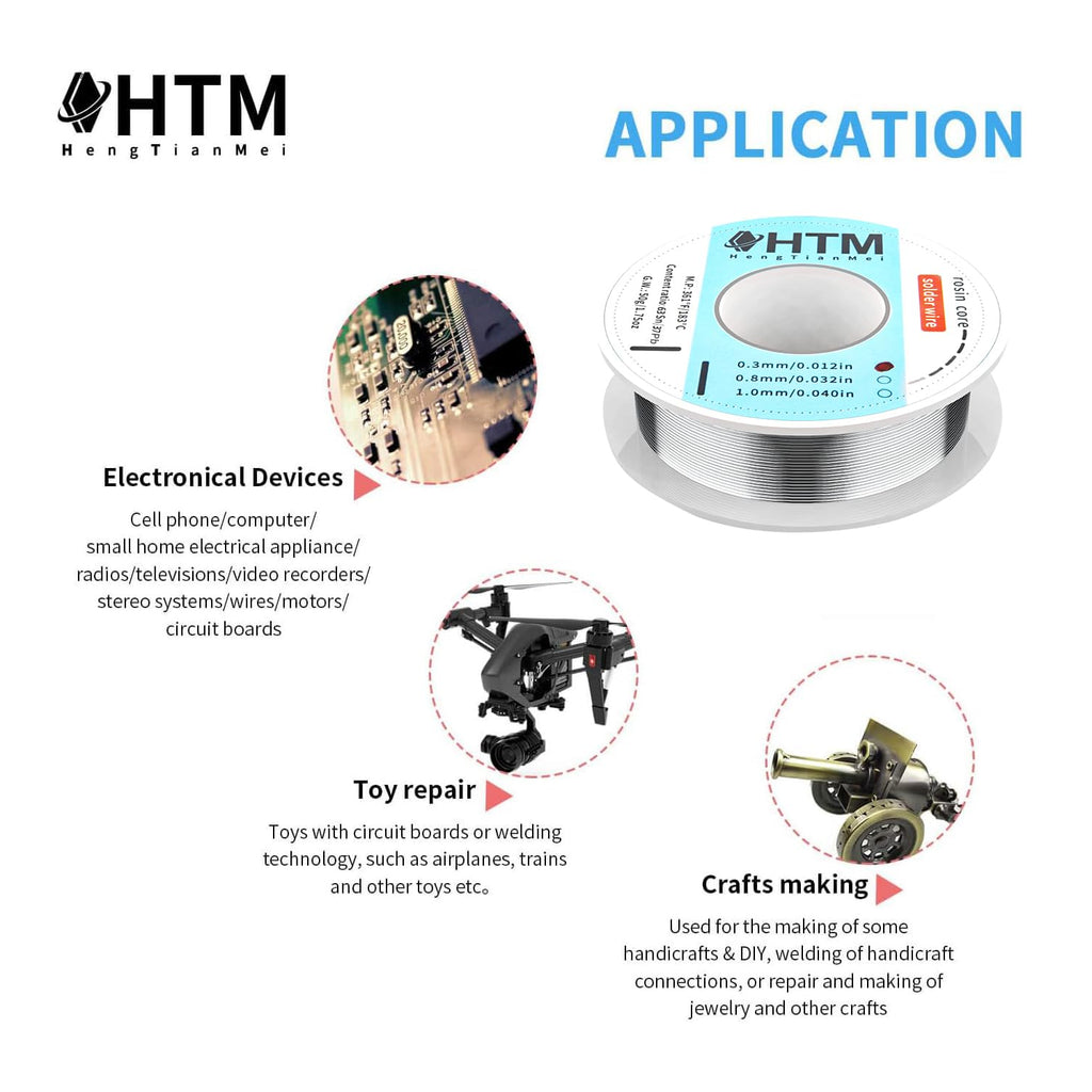 HengTianMei 63/37 Rosin Core Tin Lead Solder Wire For Electrical Soldering(0.3mm/50g)