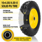 4.80/4.00-8 Solid Wheelbarrow Tire and Wheel 16" Flat-Free Tire with 3" Centered Hub 5/8" & 3/4" Bearings Fits Garden Cart, Hand Truck, Wagon,Trolleys and Trailers