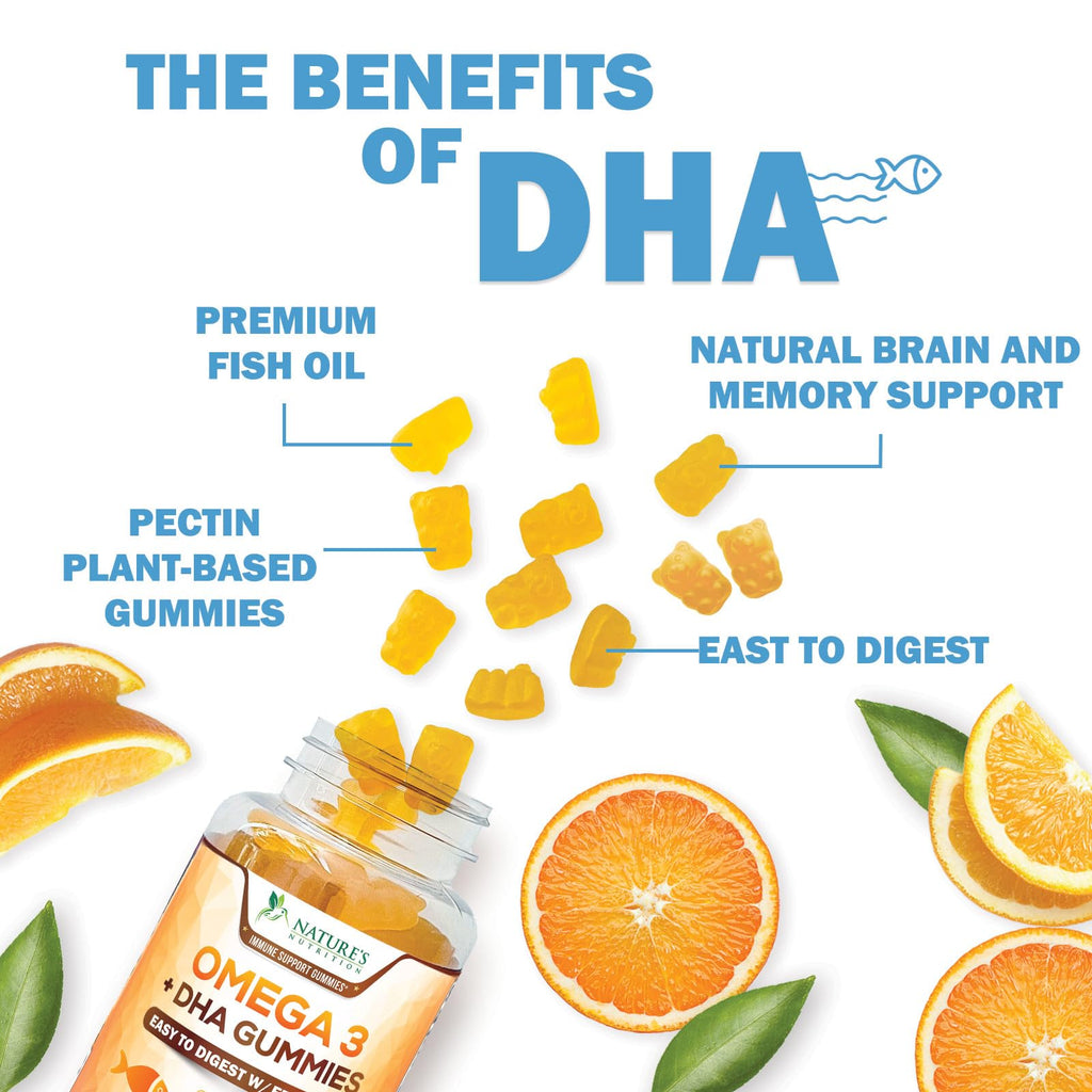 Omega 3 Fish Oil Gummies - 3X Strength Heart Healthy Omega 3 Gummy Supplement with High Absorption DHA & EPA - Joint & Brain Support, Delicious Orange Flavor Fish Oil Natures Vitamin - 120 Gummies