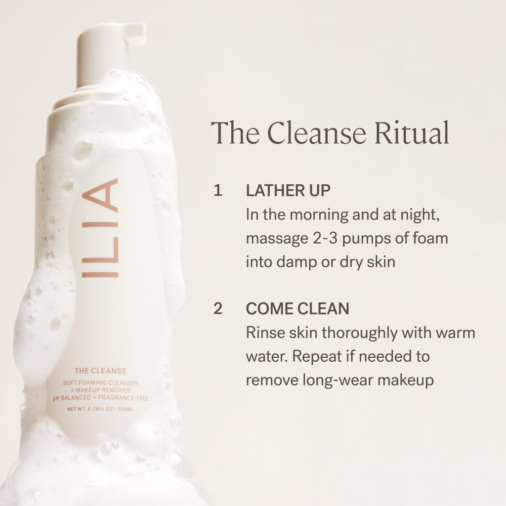 ILIA - The Cleanse Soft Foaming Cleanser + Makeup Remover | Replenish, Hydrate, Cleanse, Soften, Refresh Skin | Non-Toxic, Vegan, Cruelty-Free, Clean (6.76 fl oz | 200 ml)