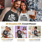 King & Queen Apron Set - Matching Couples Kitchen Aprons with Deep Pockets & Reinforced Stitching - Waterproof Professional Cooking Gear for Wedding, Engagement, Bridal Shower, Valentines, Christmas