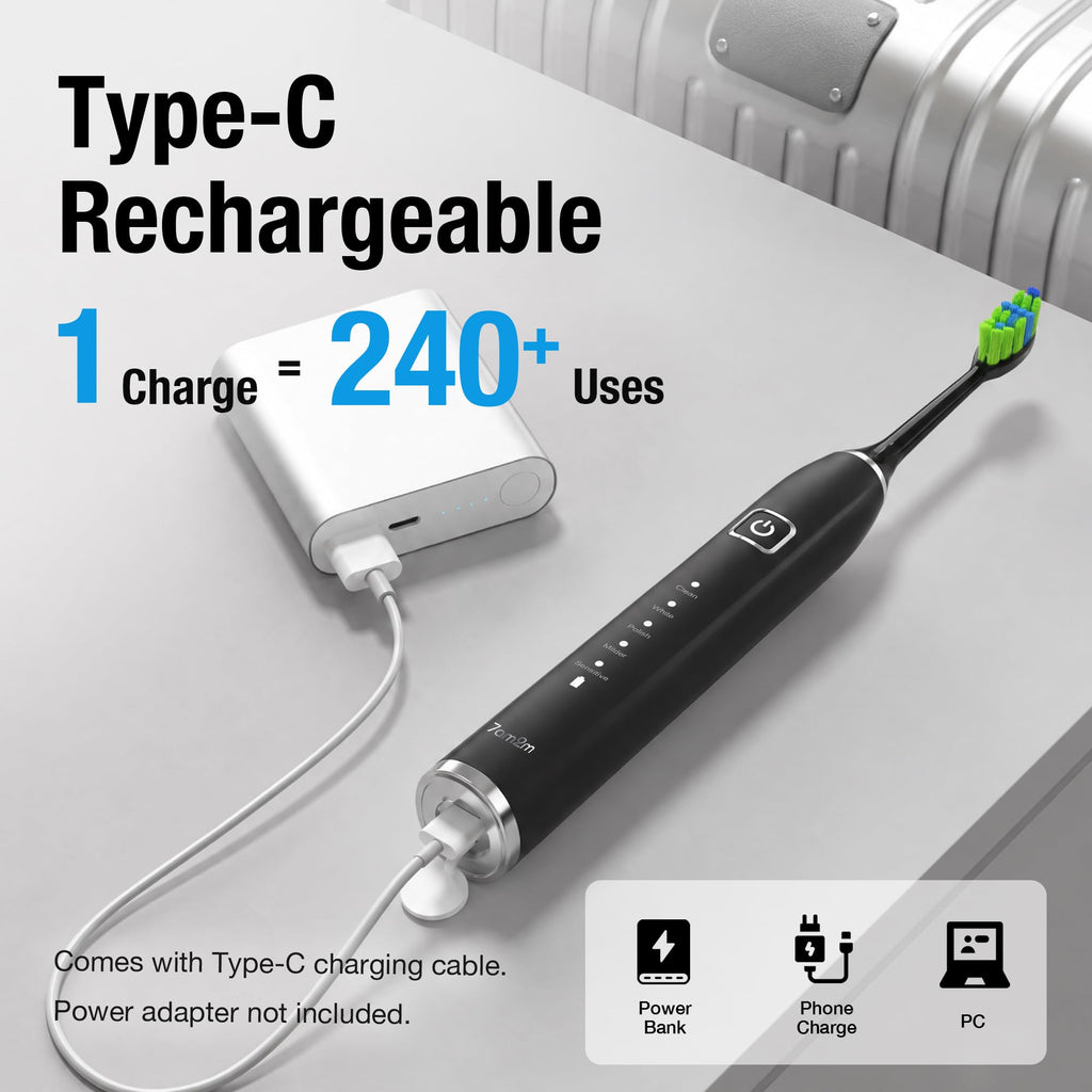 7AM2M Sonic Electric Toothbrush for Adults,Type-C Charging Run for 120 Days