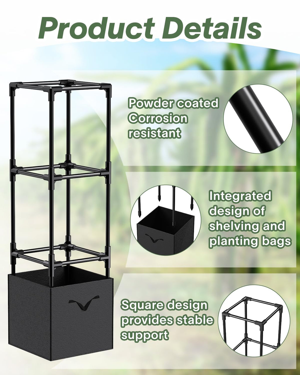 2PCS Dragon Fruit Trellis for Climbing Plants Indoor Outdoor, Heavy Duty Metal Adjustable Vertical Garden Support for Indoor Outdoor Potted Plants, Tomato, Cactus, Roses,Vines(12 * 12 * 47inch,2PC)