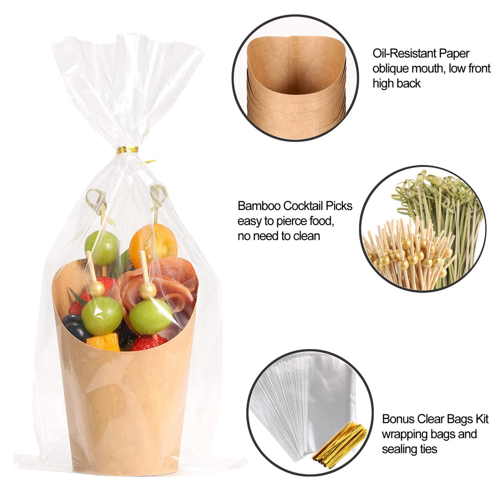 Disposable Charcuterie Cups 60 PCS with 200PCS Sticks and 60PCS Bags