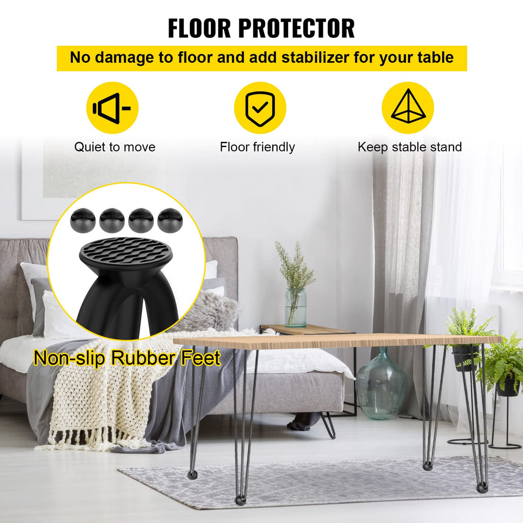 VEVOR Hairpin Table Legs 24" Black Set of 4 Desk Legs 880lbs Total Load Capacity Hairpin Desk Legs 3 Rods for Bench Desk Dining End Table Chairs Carbon Steel DIY Heavy Duty Furniture Legs