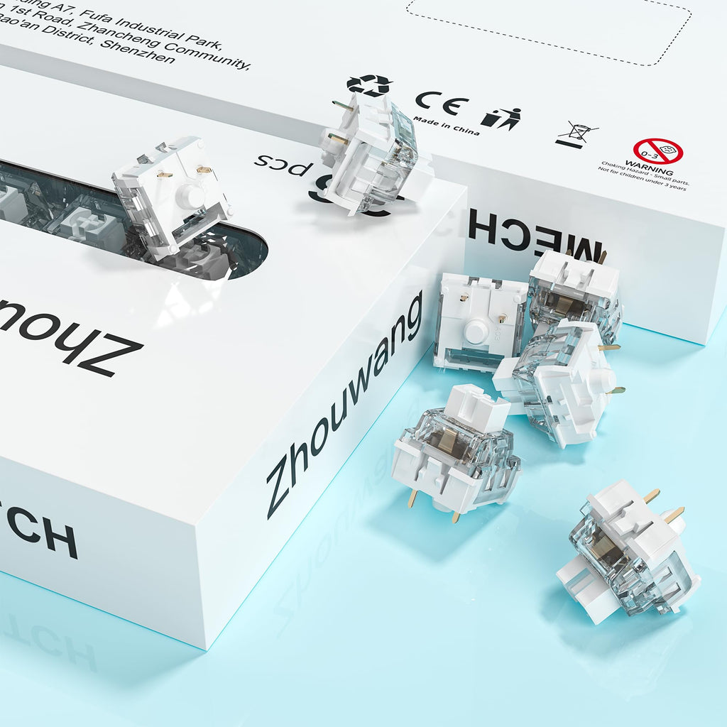 ZhouWang White Shark Mechanical Keyboard Switches, Dustproof and Waterproof, Crisp clicking Sound with Strong Tactile Feedback，uitable clicker for 3D Prints and Mechanical Gaming Keyboards.(108Pcs)