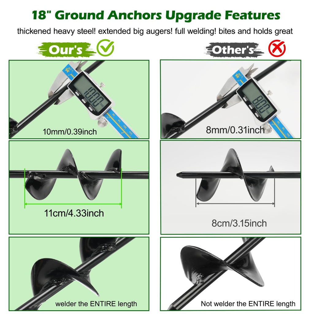 hannger 4 Pack 18" Heavy Duty Ground Anchors Shed Anchor Kit with 3/16" Galvanized Cable, Swing Set Anchors Trampoline Stakes for Shed Canopy Gazebo Carport Tent