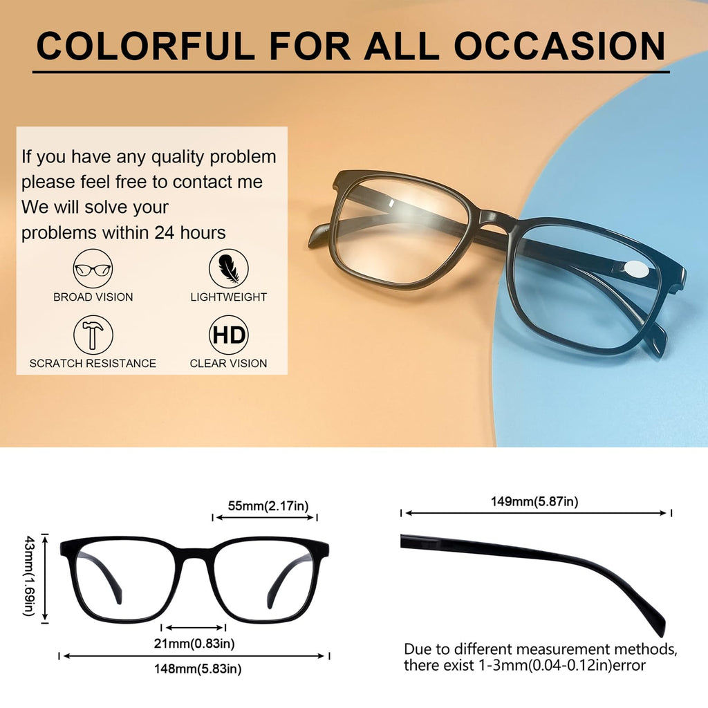 OCCI CHIARI XL Reading Glasses Men Large head Comfortable Readers 1.0 1.25 1.5 1.75 2.0 2.25 2.5 2.75 3.0 3.5 4.0 5.0 6.0(1.5x Black)