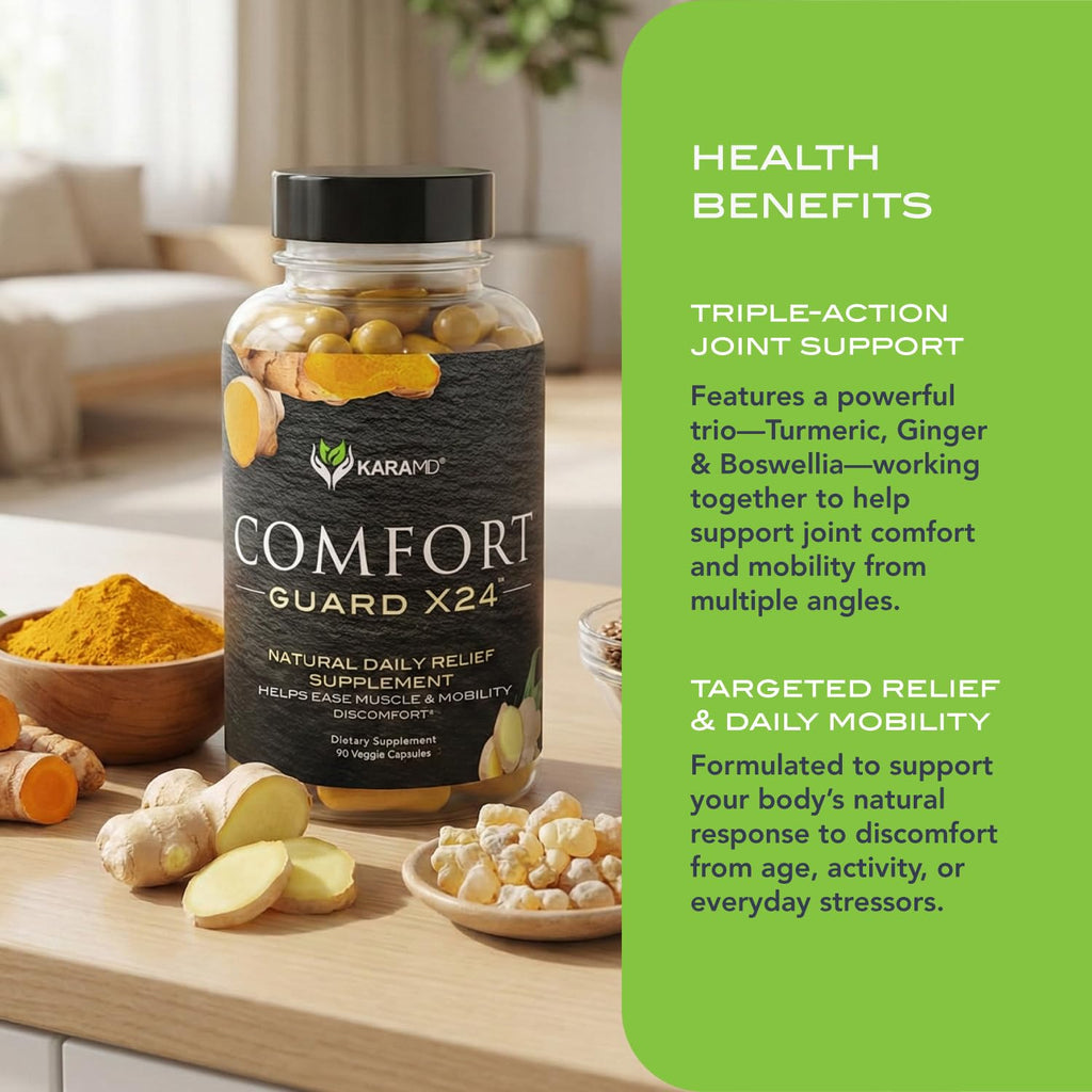 KaraMD Comfort Guard X24 | Joint & Movement Support Supplement | Turmeric Curcumin, Boswellia & Ginger | Ease Muscle Discomfort & Joint Stiffness | Non-GMO, Gluten Free & Vegan Friendly (3 Pack)