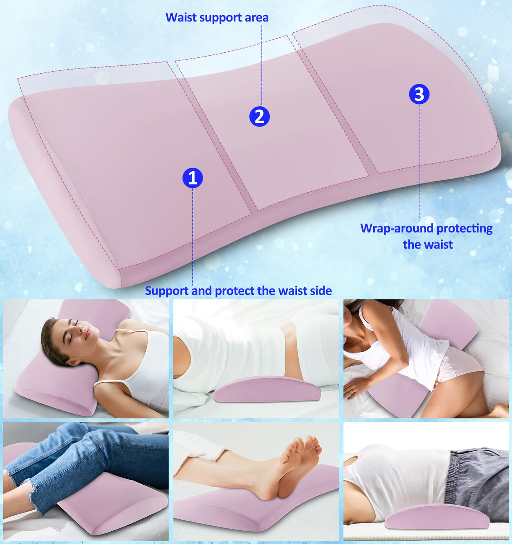 vamorry Poufs Lumbar Support Pillow for Bed Relief Back Pain: Lower Back Pillow for Sleeping - Memory Foam Waist Pillow - Back Wedge Bolster Pillow for Side, Back&Stomach Sleepers - Bed Rest Pillow