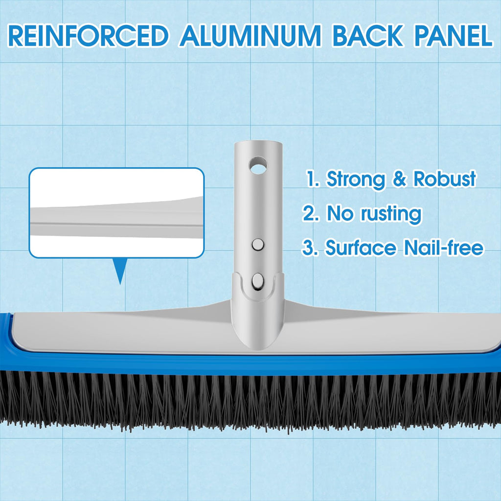 TidyMister Pool Brush 17.5'' Heavy Duty Swimming Pool Brushes for Cleaning Pool Walls & Tiles & Floors & Corners Scrub Brush Head Reinforced Aluminum Back (Pole Not Included)