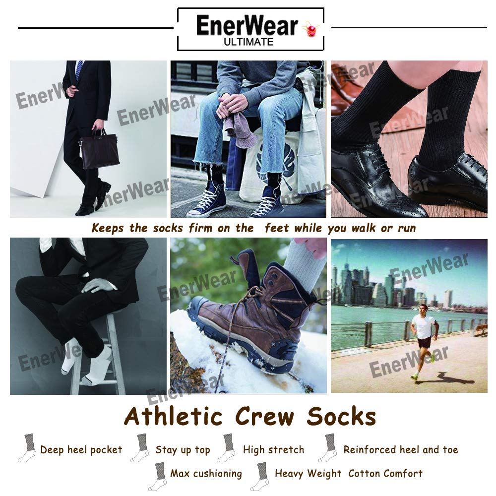 EnerWear 10 Pack Men's Cotton Moisture Wicking Heavy Cushion Crew Socks White Size 10-13 (Shoe Size 6-12)