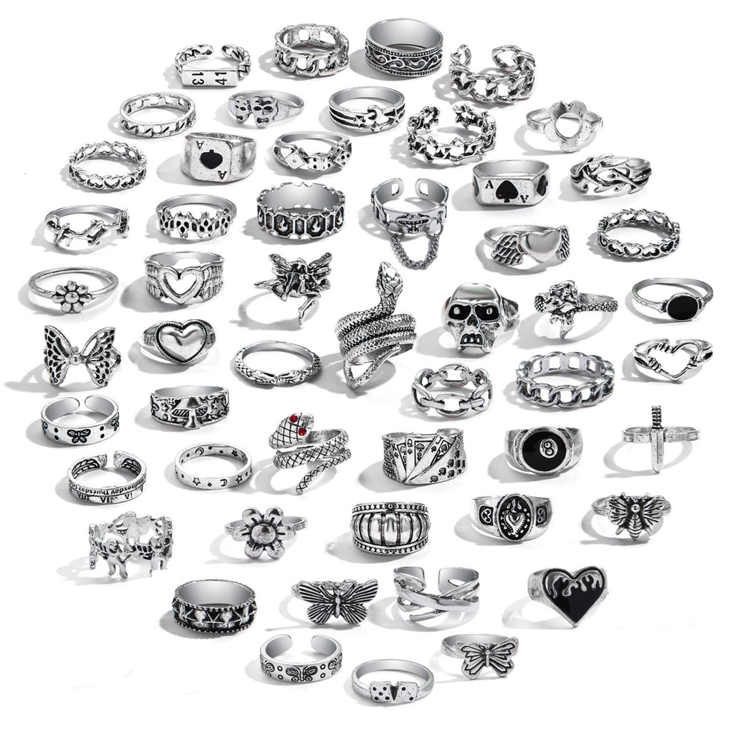 IFKM PCS Vintage Silver Knuckle Rings Set for Women Teen Girl, Stackable Joint Finger Statement Rings Bohemian Retro Hollow Carved Midi Rings, Steel, No Gemstone